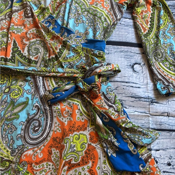 Paisley Wrap Dress in Blue and Orange - Picture 4 of 5